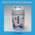 Elegant ceramic sugar canister with blue and white